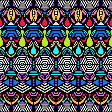 Colorful ethnic tribal seamless pattern with ornamentsのイラスト素材