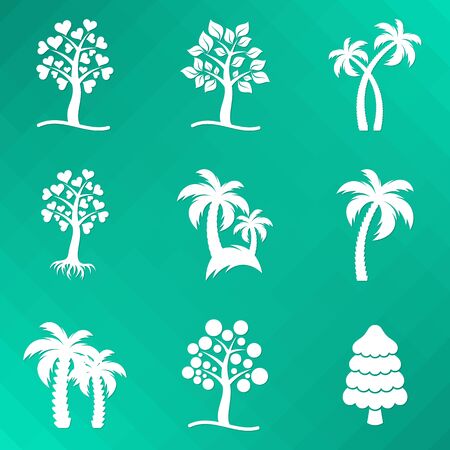 White abstract vector tree icons on mosaic backgroundのイラスト素材