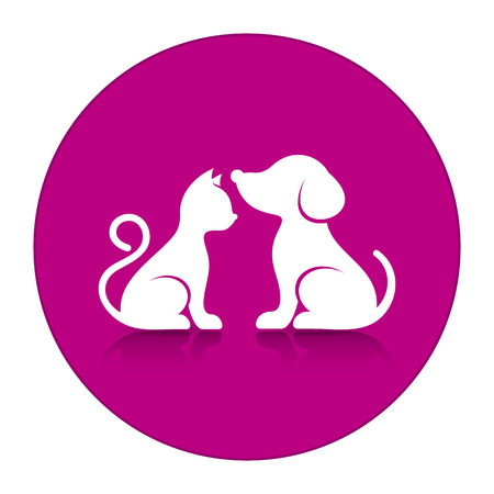 Cute cat and dog silhouettes inside round buttonのイラスト素材