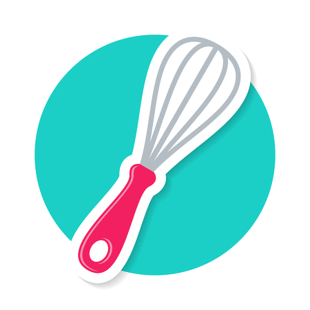 Colorful vector whisk icon label with shadowのイラスト素材