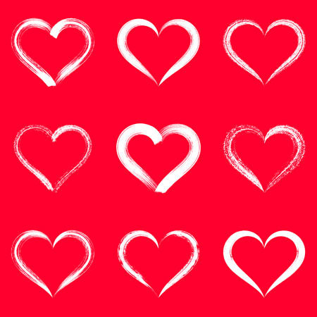 White vector brush strokes hearts outlines valentine illustrationsのイラスト素材