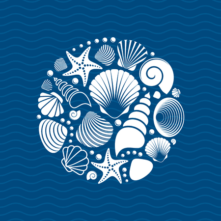 White vector summer sea shells circle concept isolatedのイラスト素材
