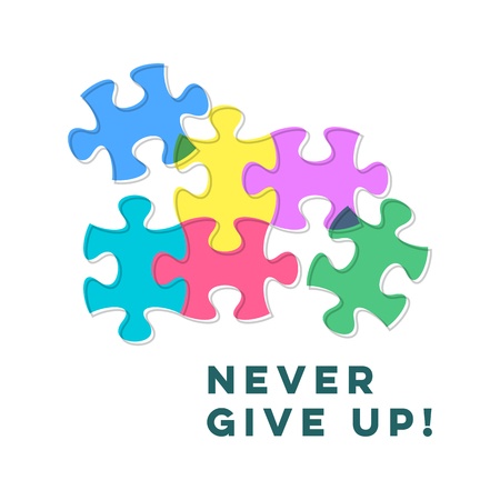 Never give up inspiring motivation quote with puzzleのイラスト素材