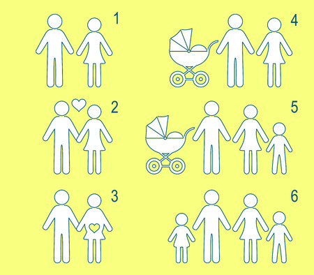 Thin line people icons couple love baby familyのイラスト素材