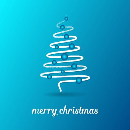 Blue vector christmas card with white christmas treeのイラスト素材
