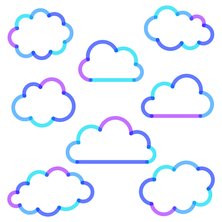 Colorful outline clouds collection isolated on white backgroundのイラスト素材