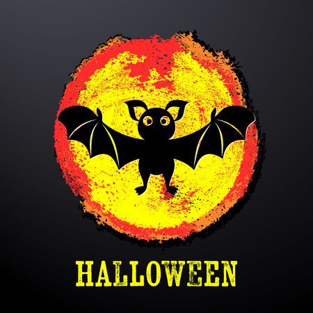 Halloween card with funny bat on colorful spotのイラスト素材