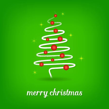Green vector christmas card with white christmas treeのイラスト素材