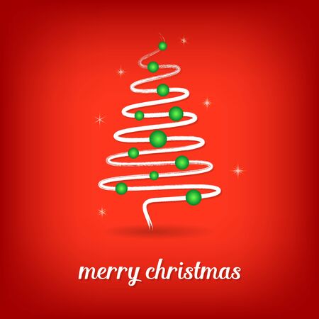 Red vector christmas card with white christmas treeのイラスト素材