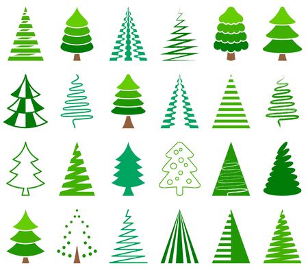 Green vector abstract christmas tree icons collection isolatedのイラスト素材
