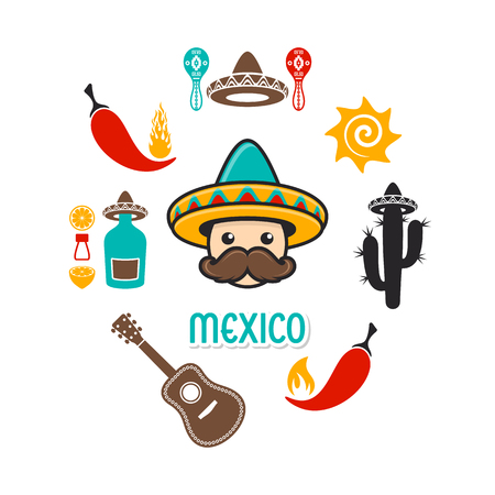 Card with mexico signs and iconsのイラスト素材
