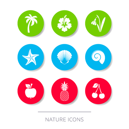 White nature icons collection buttonsのイラスト素材