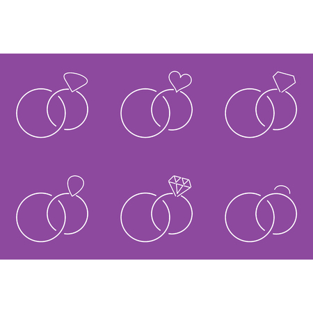 White thin line wedding rings designs template illustration in purple backdrop.のイラスト素材