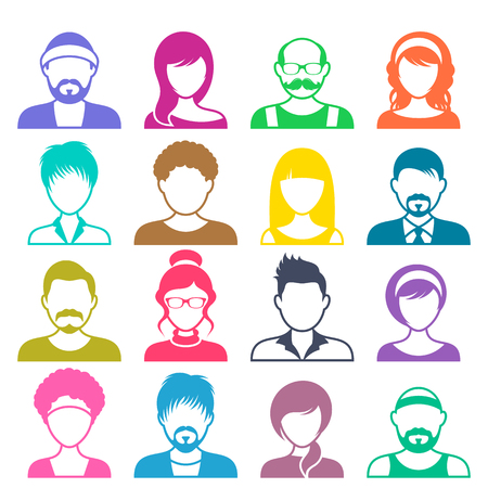 Colorful vector avatar icons. Male and female facesのイラスト素材