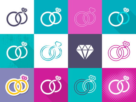 Various creative wedding rings icons.のイラスト素材