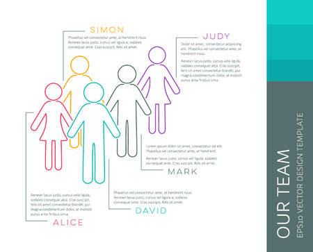 Vector infographic our company team with colored people line icons.のイラスト素材