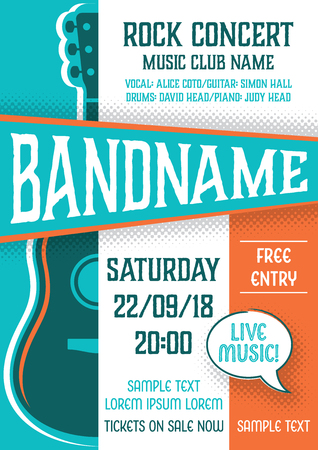 Template for rock concert poster with guitar design.のイラスト素材