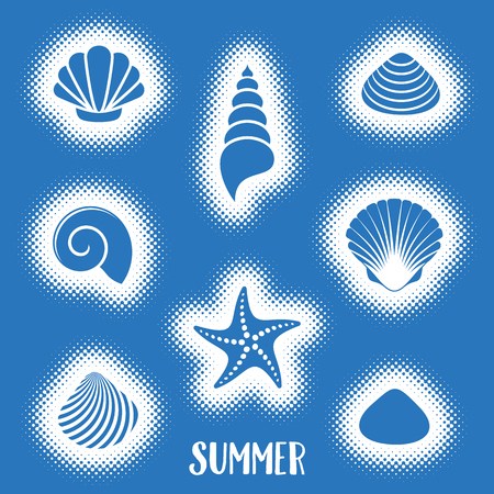 Vector summer card with sea shellsの写真素材