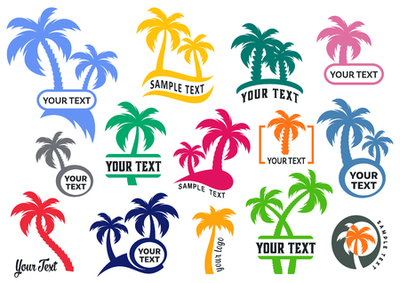 Colorful vector palm tree silhouette logo setのイラスト素材