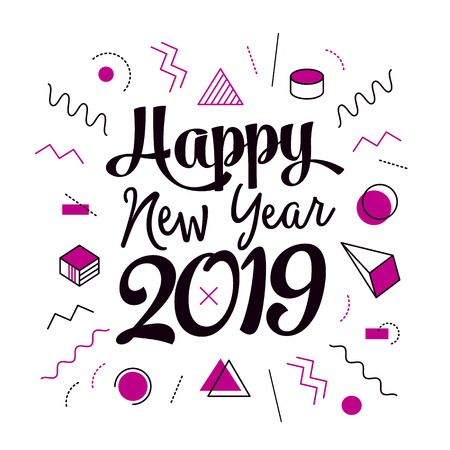Creative vector happy new year 2019 memphis designのイラスト素材