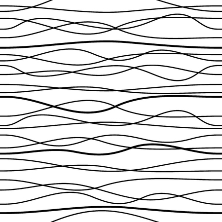 Black vector seamless irregular wavy line pattern isolatedのイラスト素材
