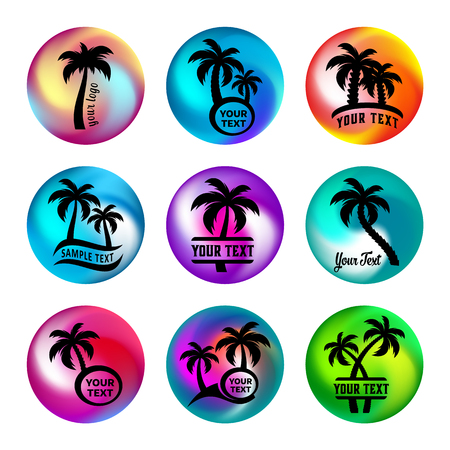 Rainbow ball like buttons with palm treesのイラスト素材