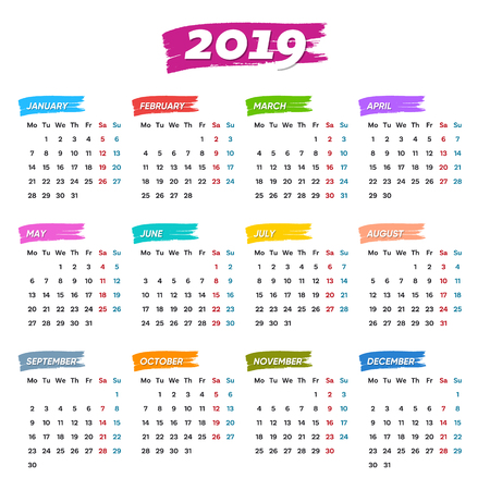 New vector 2019 calendar weeks start from mondayのイラスト素材