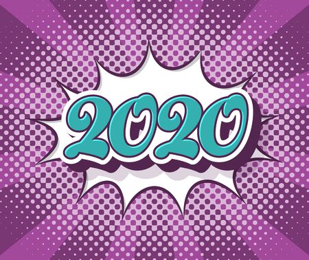 Retro vector pop art new year 2020 bannerのイラスト素材
