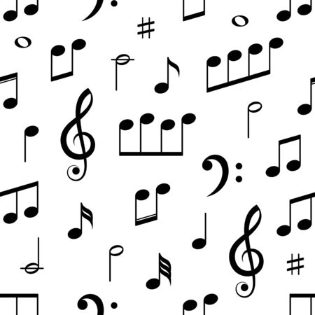 Black vector music notes seamless pattern on whiteのイラスト素材