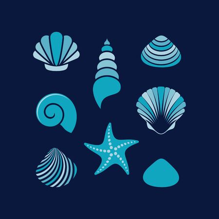 Simple colourful vector sea shells and starfishのイラスト素材