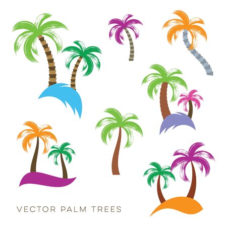 Colourful vector palm trees collection brush stroke designのイラスト素材