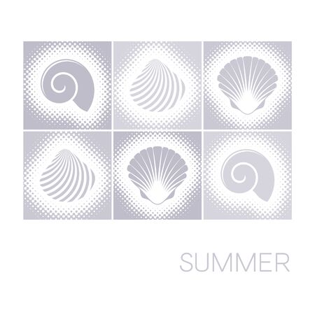 Decorative vector summer card with seashells halftone designのイラスト素材