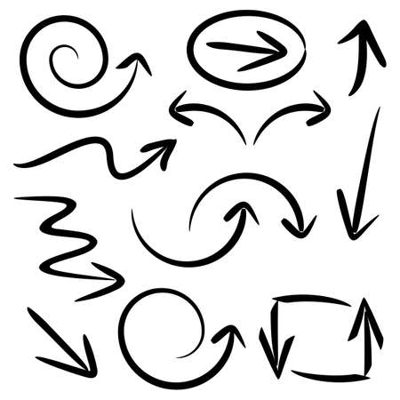 Black vector simple hand drawn arrows isolatedのイラスト素材