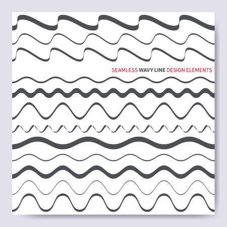 Black vector seamless wavy line design elementsのイラスト素材