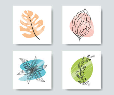 Trendy botanical design elements square card setのイラスト素材