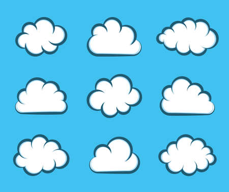White vector cartoon clouds on blue backgroundのイラスト素材