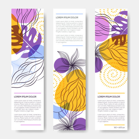 Vector web banners with leaves and flowersのイラスト素材