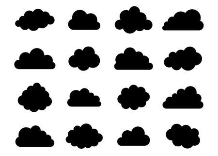 Black vector cloud icons isolated on whiteのイラスト素材