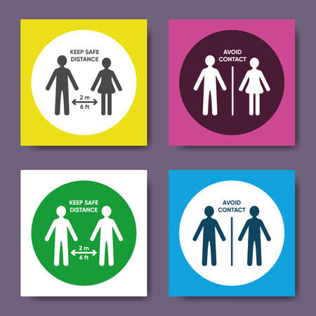 Vector social distancing simple round icons setのイラスト素材