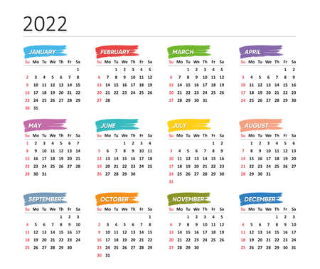 Simple vector 2022 calendar week starts on sundayのイラスト素材