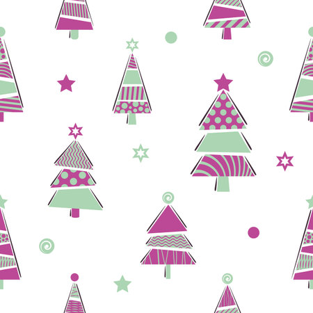 Christmas vector seamless pattern with cute treesのイラスト素材