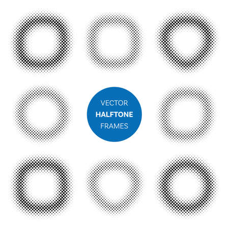 Various black vector circular halftone shape setのイラスト素材