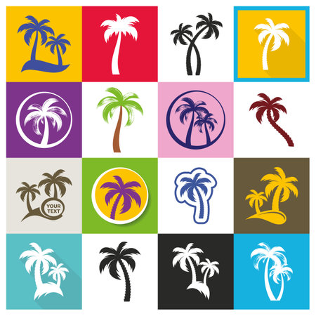 Trendy vector palm tree icons big setのイラスト素材