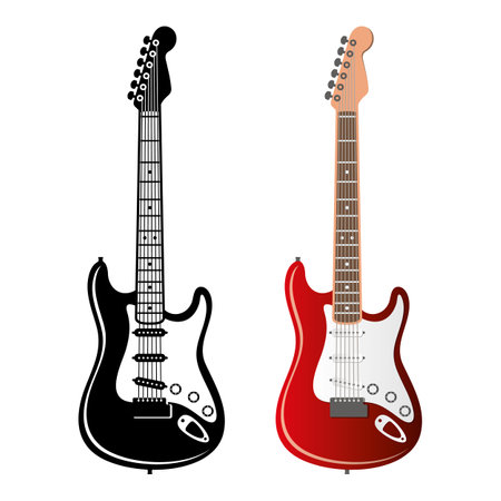Electric guitar flat vector icon set isolatedのイラスト素材