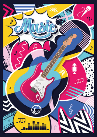 Abstract music poster design template with guitarのイラスト素材