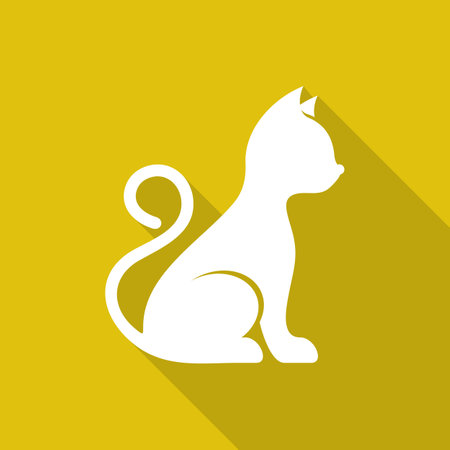 Vector cute cat flat icon long shadowのイラスト素材