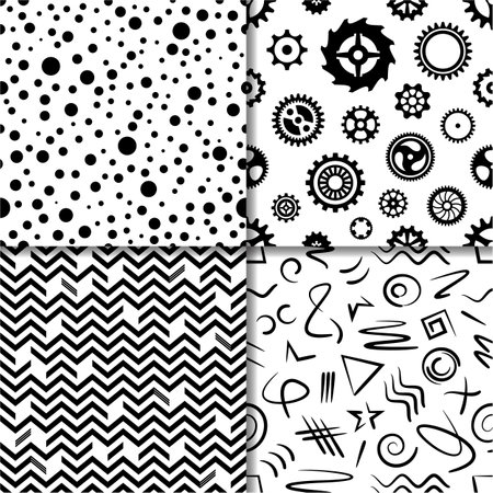 Simple abstract black vector seamless pattern setのイラスト素材