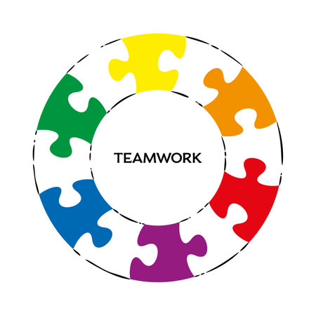 Vector teamwork symbol with circled puzzle piecesのイラスト素材