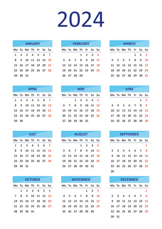 Clean vector 2024 calendar week starts on mondayのイラスト素材