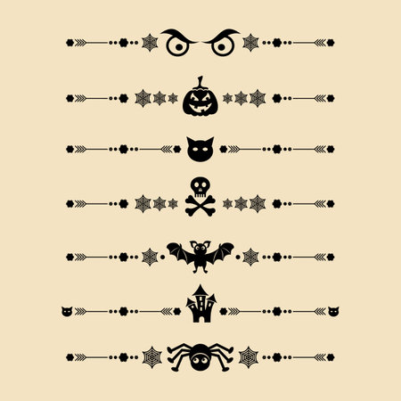 Set of black vector spooky halloween dividersのイラスト素材